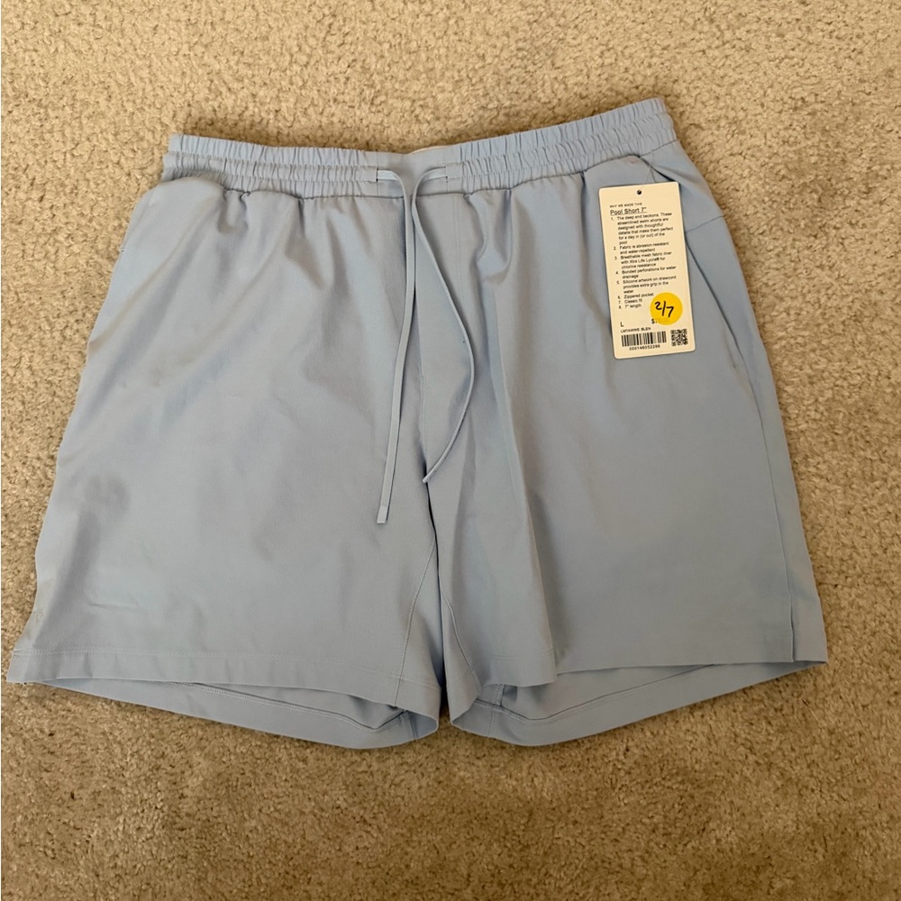 BRAND NEW NEVER WORN lululemon pool short 7” in color blue linen